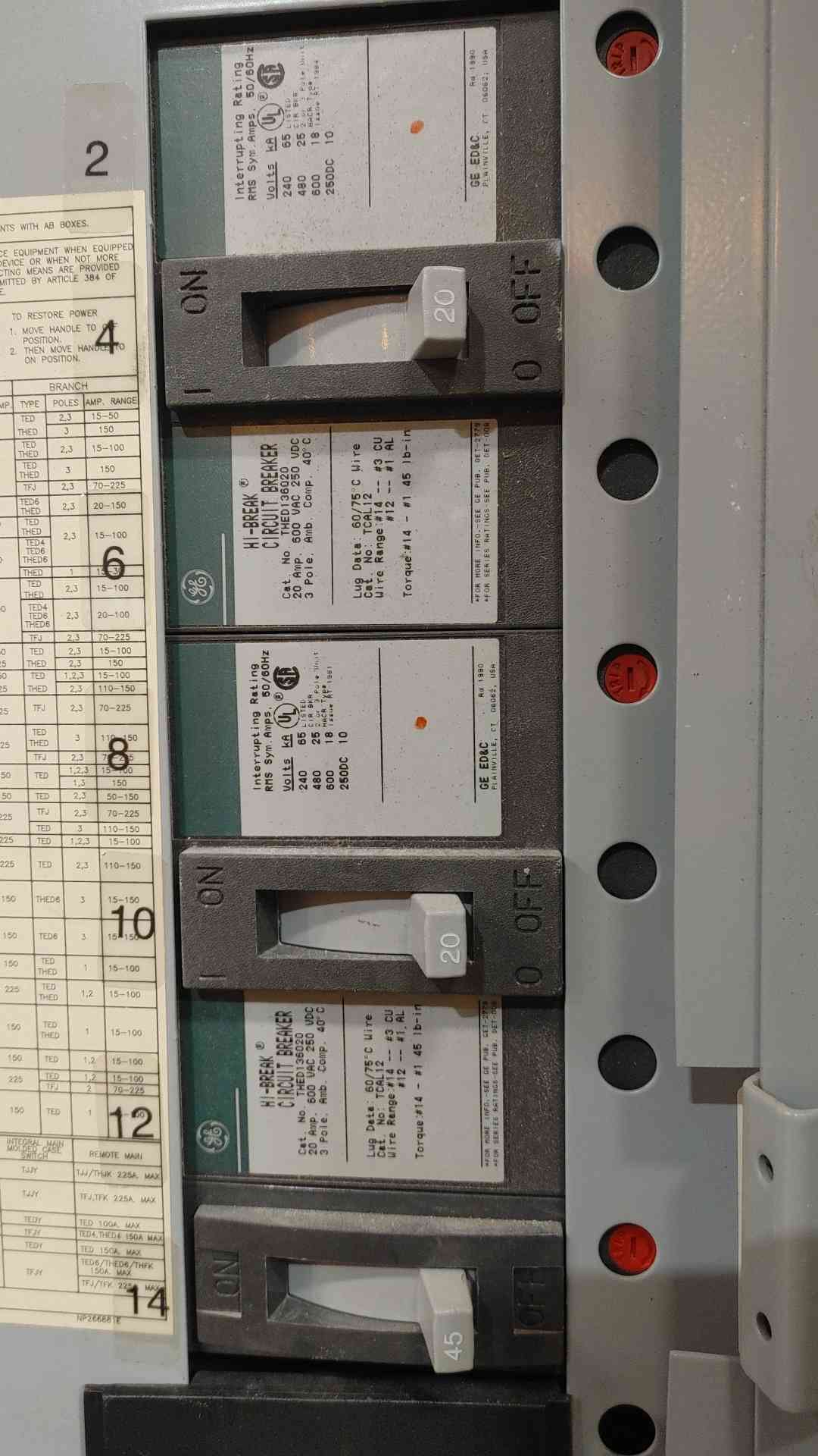 600 Amp, GE A-Series, Panelboard, 480/277 Volts, 3PH, 3W, AF49S w/ Main - Image 9