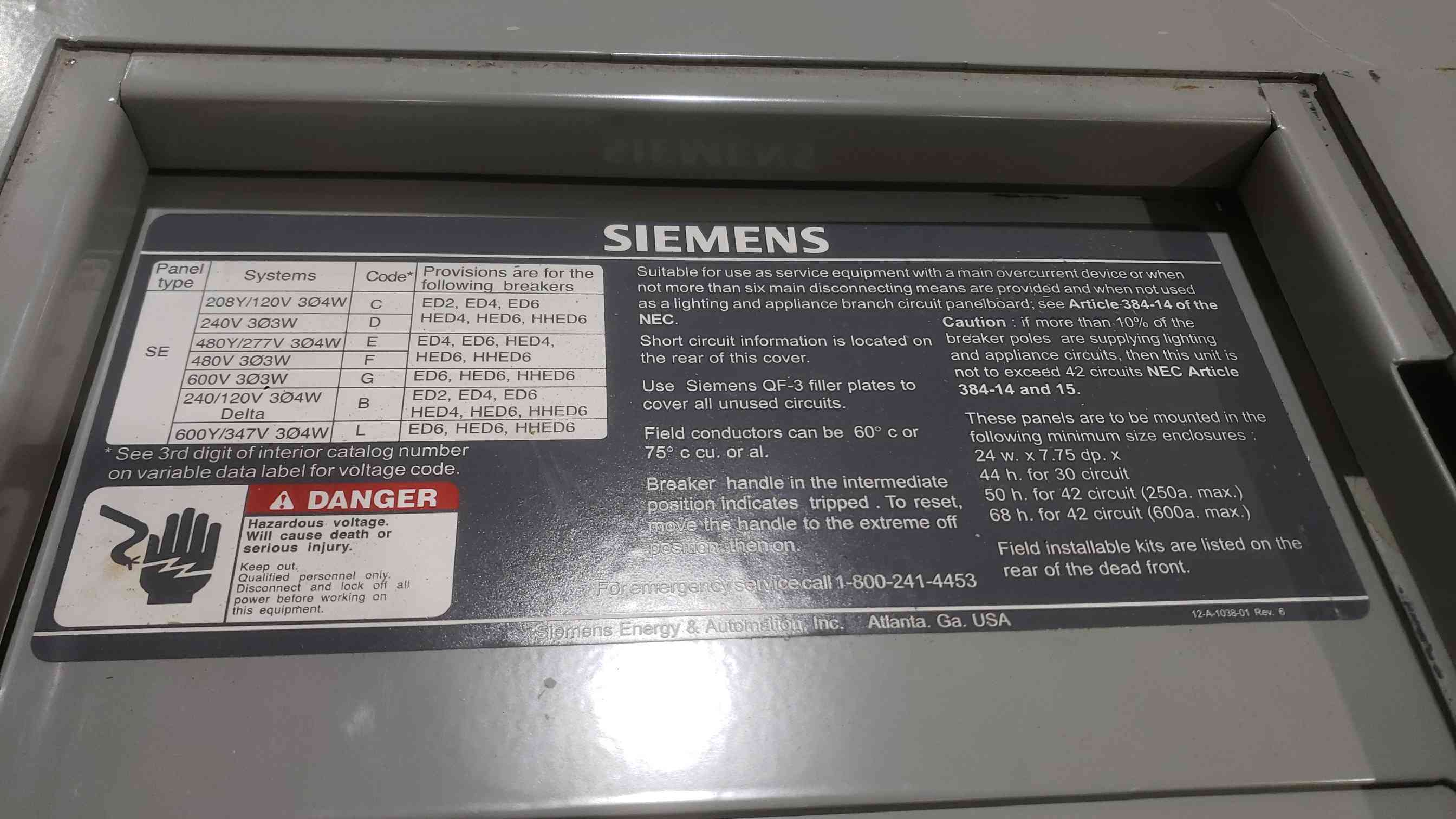 400 Amp. Siemens #Sentron-Series, Panelboard, 480/277 Volts, 3PH, 4W, Breaker, 2001 - Image 3