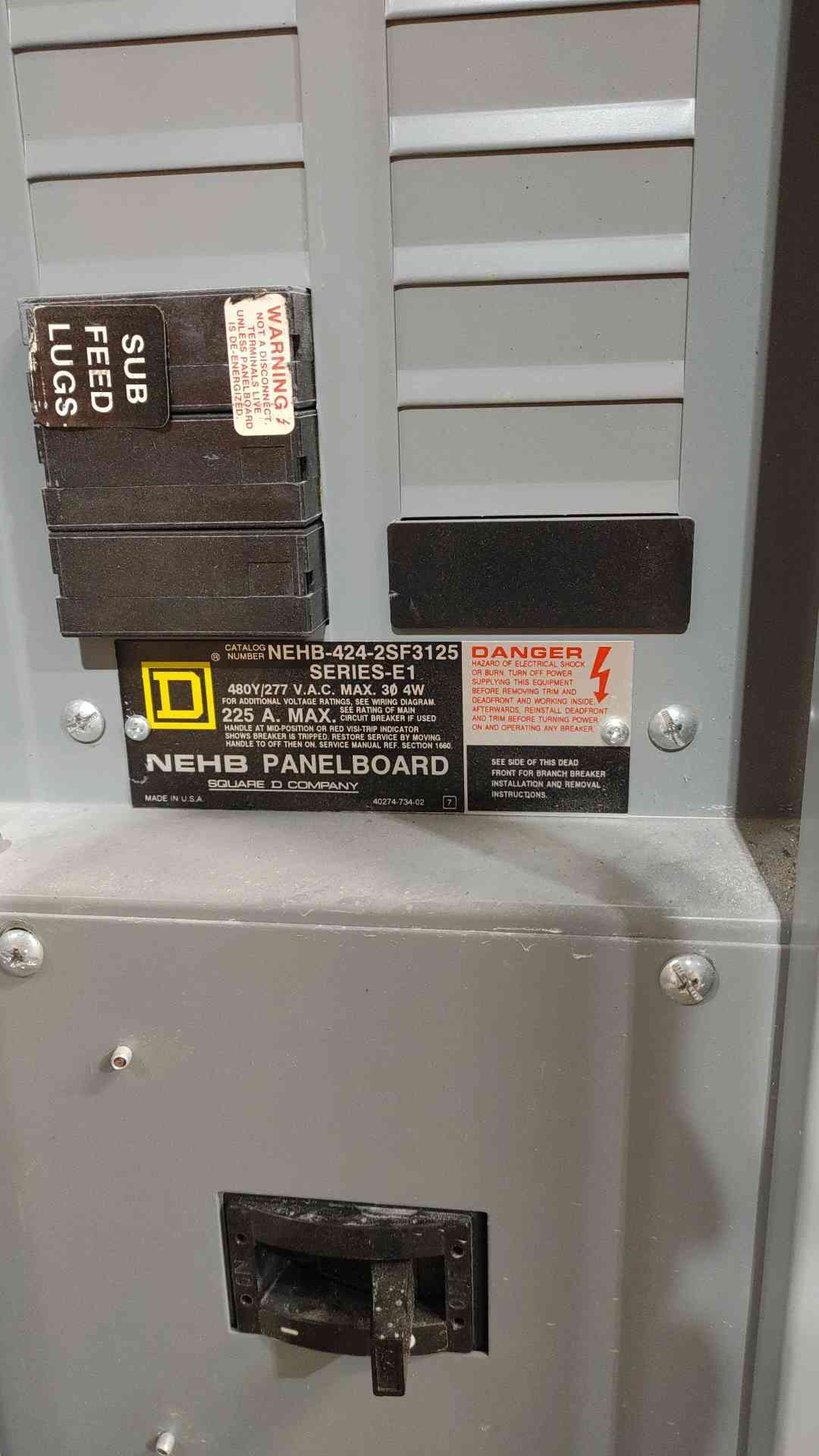 225 Amp. Square D #NEHB-424-2SF3125, Panelboard, 480/277 Volts, 3PH, 4W, Dual Mains - Image 3