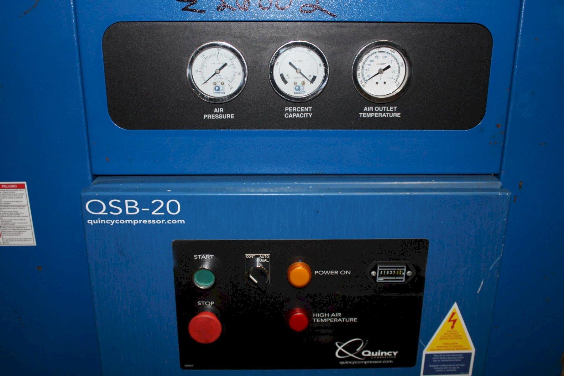 20 HP Quincy #QSB-20, rotary screw/ sliding vane air compressor, 86 cfm, 115 psig, air cooled, 2005 - Image 10