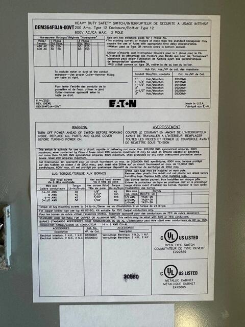 Eaton #DEM364FDJA-00VT, Heavy-Duty Safety Switch, 3P, 200 amp, 600 Volt, 60 Hz - Image 9