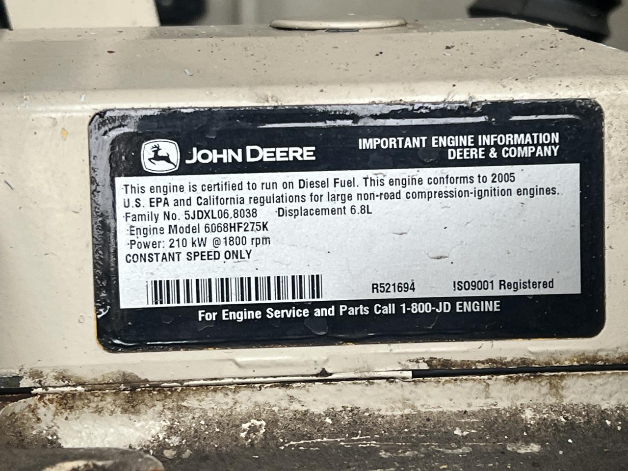 150 KW Kato light #D150F-J4T2, Portable Diesel Generator, 6.8 Liter John Deere engine, circuit breaker, 1800 - Image 9