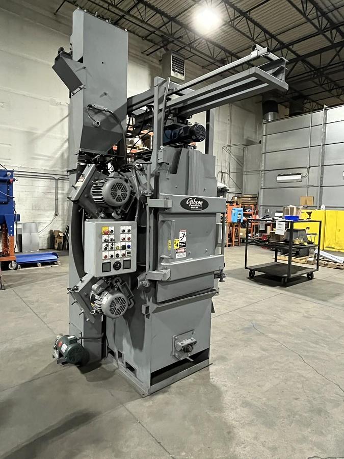 Gibson #HB2430, Wheel Blast Cabinet/Tumble Blast Machine, 24" diameter x 30" high parts, (2) 5 HP blast - Image 1
