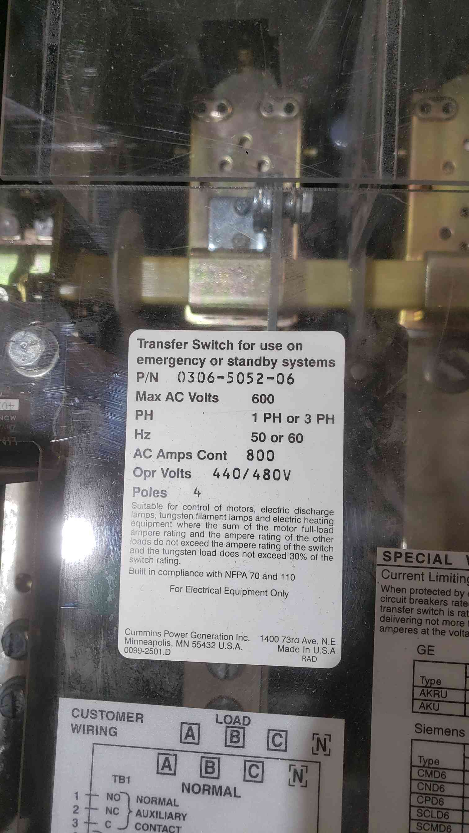 800 Amp. Cummins OTPCD-5956719, automatic transfer switch, 480 Volts, 3R weather protected enclosure - Image 7