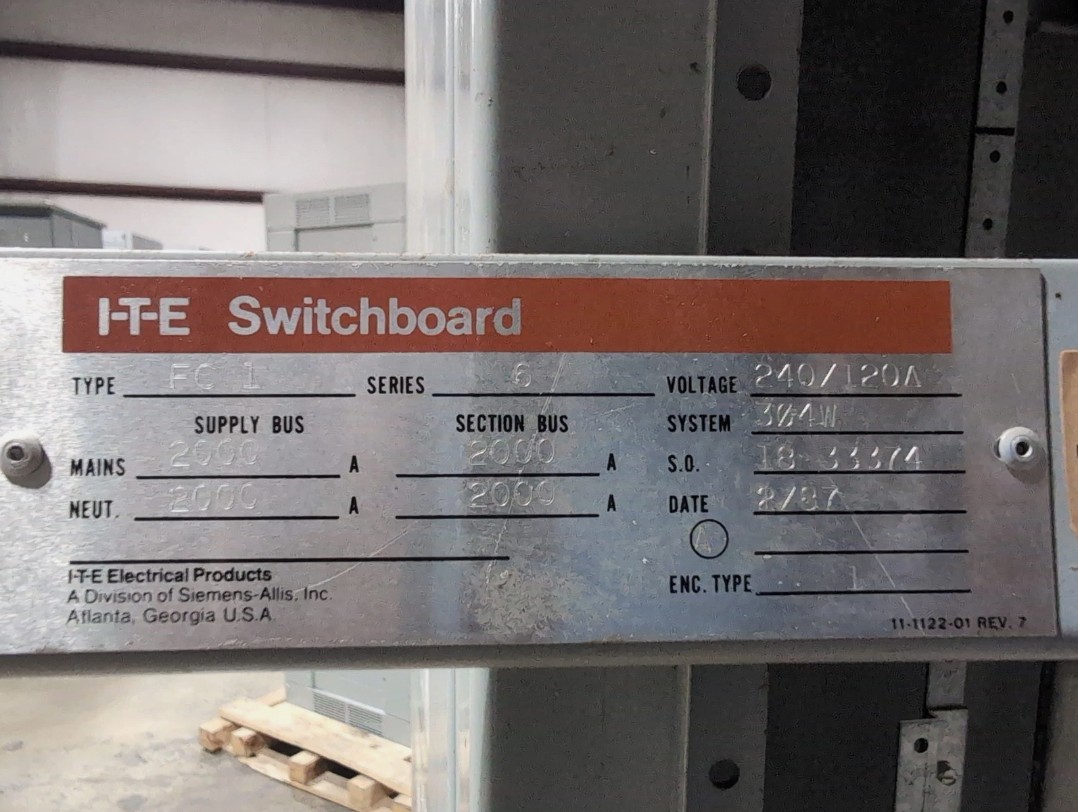 2000 Amps, ITE/Siemens, FC-I Low-Voltage Switchboard, MLO, 4-wire, 240/120 Volt, 3PH - Image 2