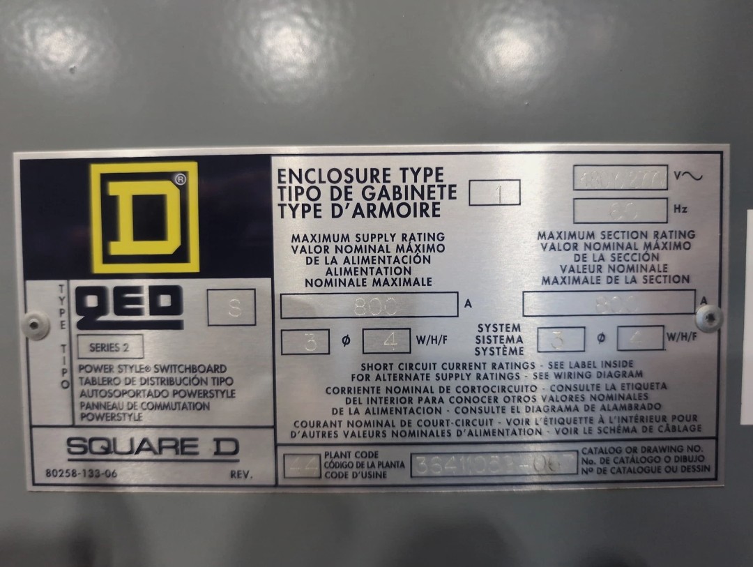 800 Amps, Square D, QED I-Line Low-Voltage Power Distribution Switchboard, molded case main breaker - Image 2