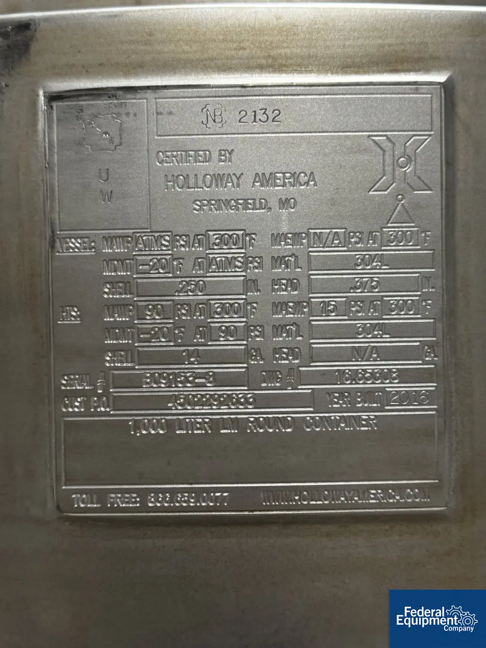 264 gallon Pall #LEV1000JRETHSLC001, Mixer, 1,000 Liter, 2016 - Image 2