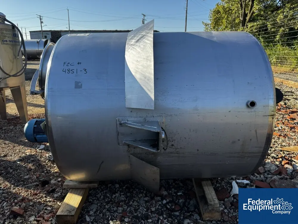 500 gallon Regev, Mix Tank, Stainless Steel, 48" diameter x 59" straight side, dish top, slight cone bottom - Image 3
