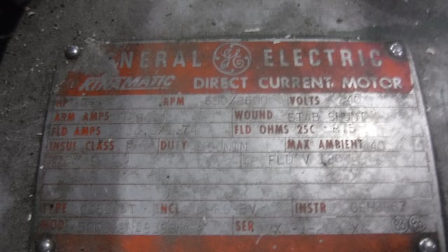 75 HP 650 RPM General Electric, Frame 504AT, DPFVBB, 240 VA, 120 VF - Image 1