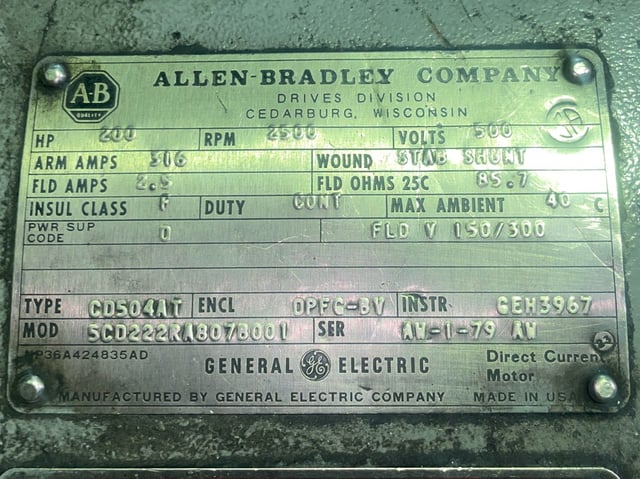 200 HP 2500 RPM General Electric, Frame 504AT, DPFVBB, 500 VA, 300/150 VF - Image 3