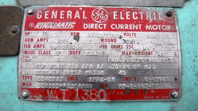 75 HP 1200 RPM General Electric, Frame 407AT, DPFVBB, 500 VA, 300/150 VF - Image 3