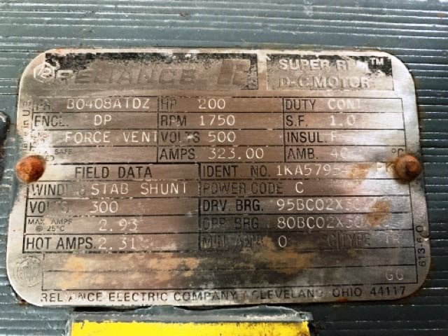 200 HP 1800 RPM Reliance, Frame B/UB408ATZ/DZ, DPFVBB, 500 VA, 300 VF - Image 2
