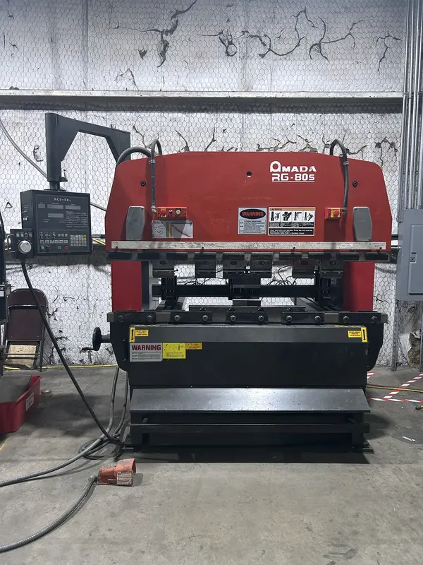 80 Ton, Amada #RG80S, hydraulic press brake, 8' overall, 80.8" between housing, 3.94" stroke, 15.76" throat - Image 1