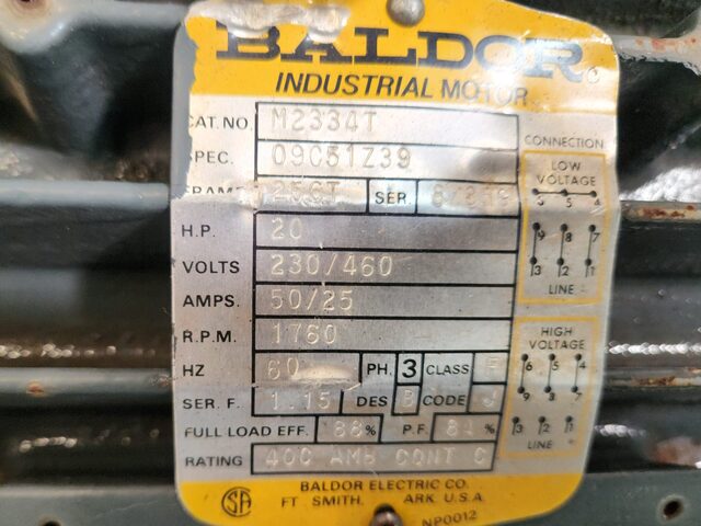 20 HP 1760 RPM Baldor, Frame 256T, 230/460 Volts - Image 5
