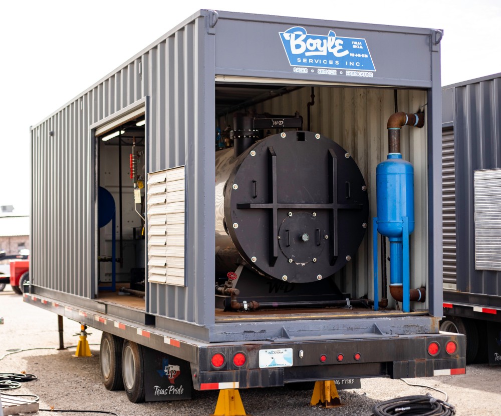 80 HP Williams & Davis, mobile boiler room, 2-pass, dry back design steam boiler, enclosure - Image 1