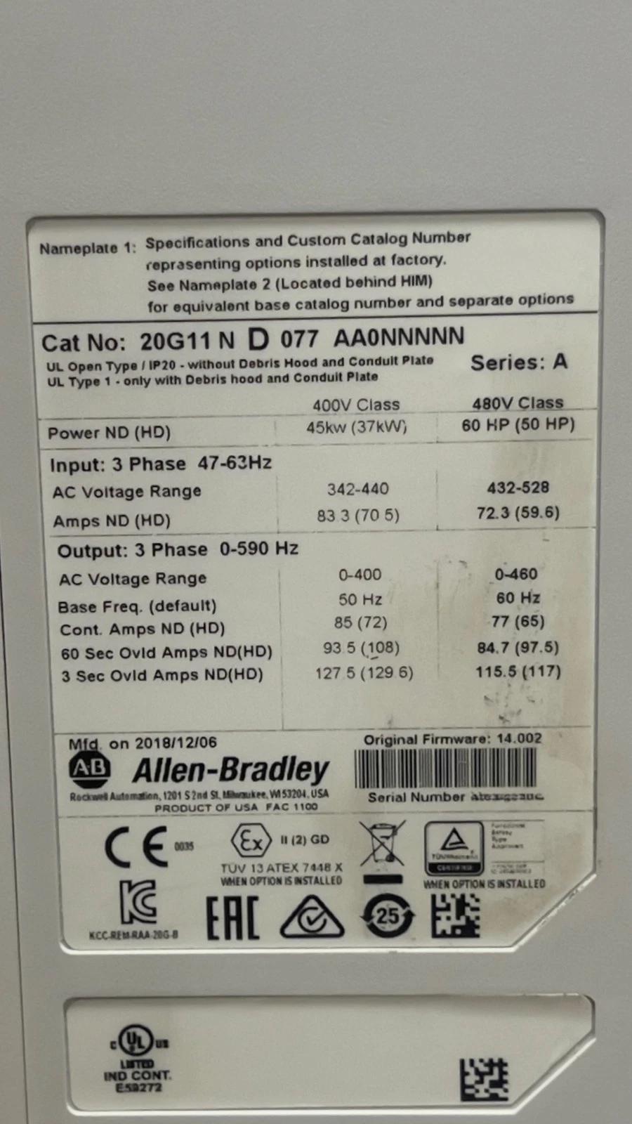60 HP Allen-Bradley #20G11ND077AA0NNNNN, powerflex 755 variable frequency dr, 480 Volt, 3PH - Image 2
