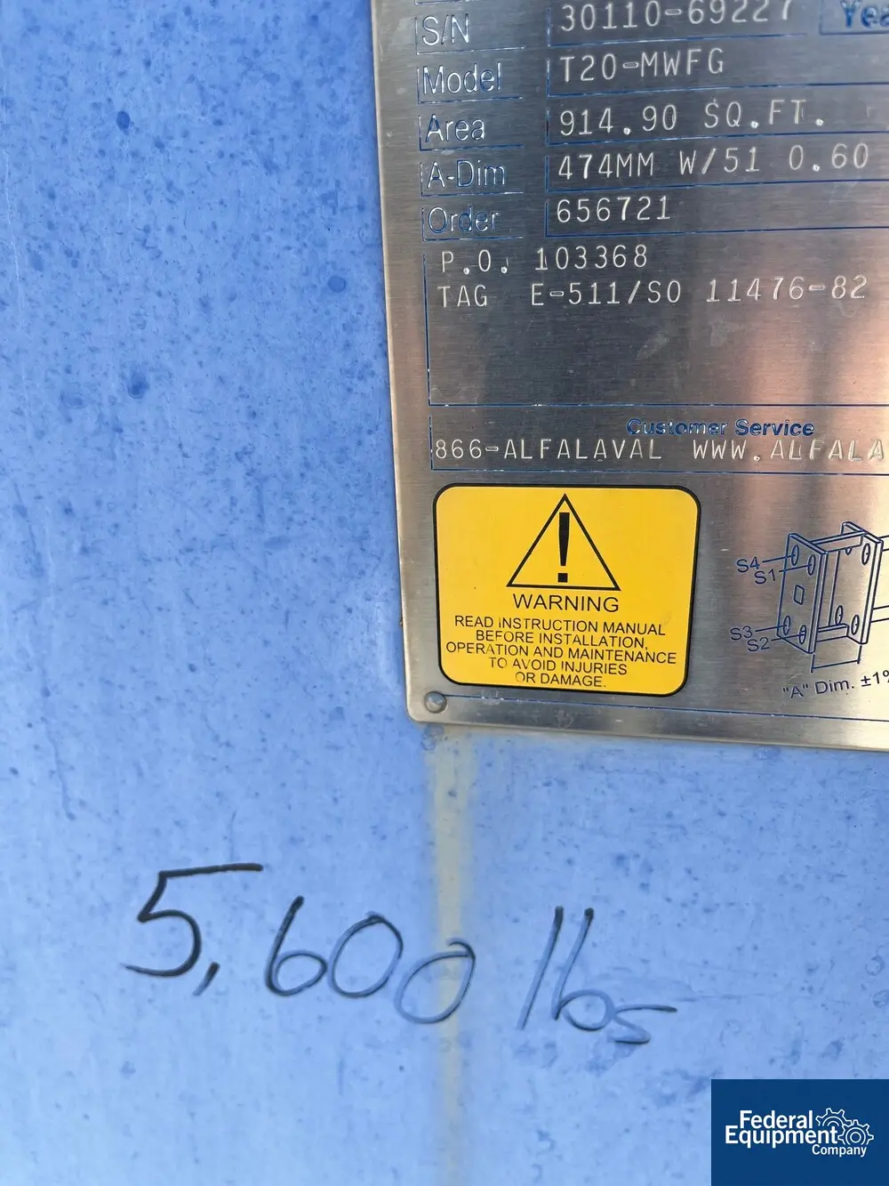 914 sq.ft. Alfa Laval #T20-MWFG, Plate Heat Exchanger, Stainless Steel, 150 psi, unused, 2007 - Image 3