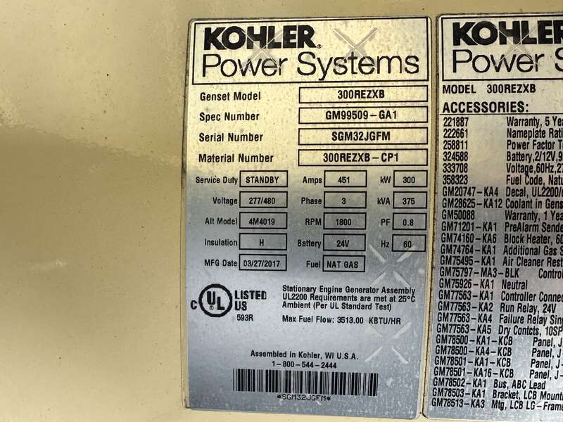 300 KW Kohler #300REZXB, Natural gas / propane generator set, 277/480 Volts, 530 HP at 1800 RPM, PSI/Doosan - Image 10