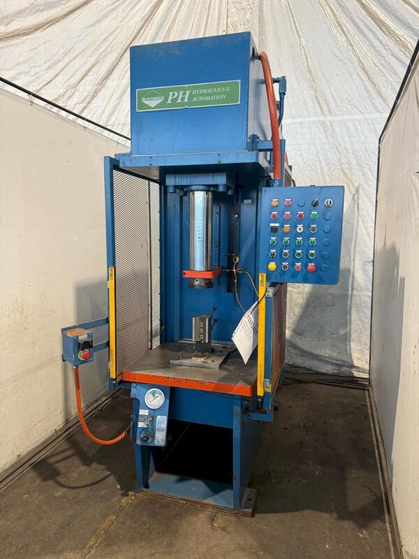 50 Ton, PH #OGF-50, hydraulic C-frame press, 15" stroke, 34" daylight, 8" cylinder bore, 30" x27" bed, Allen - Image 3
