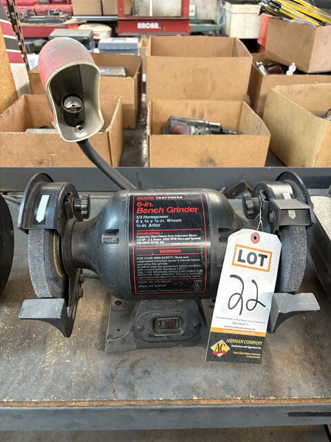 6" Bench Grinder, 1/3 HP, 6" x 3/4" x 1/2" wheels, 1/2" arbor - Image 1