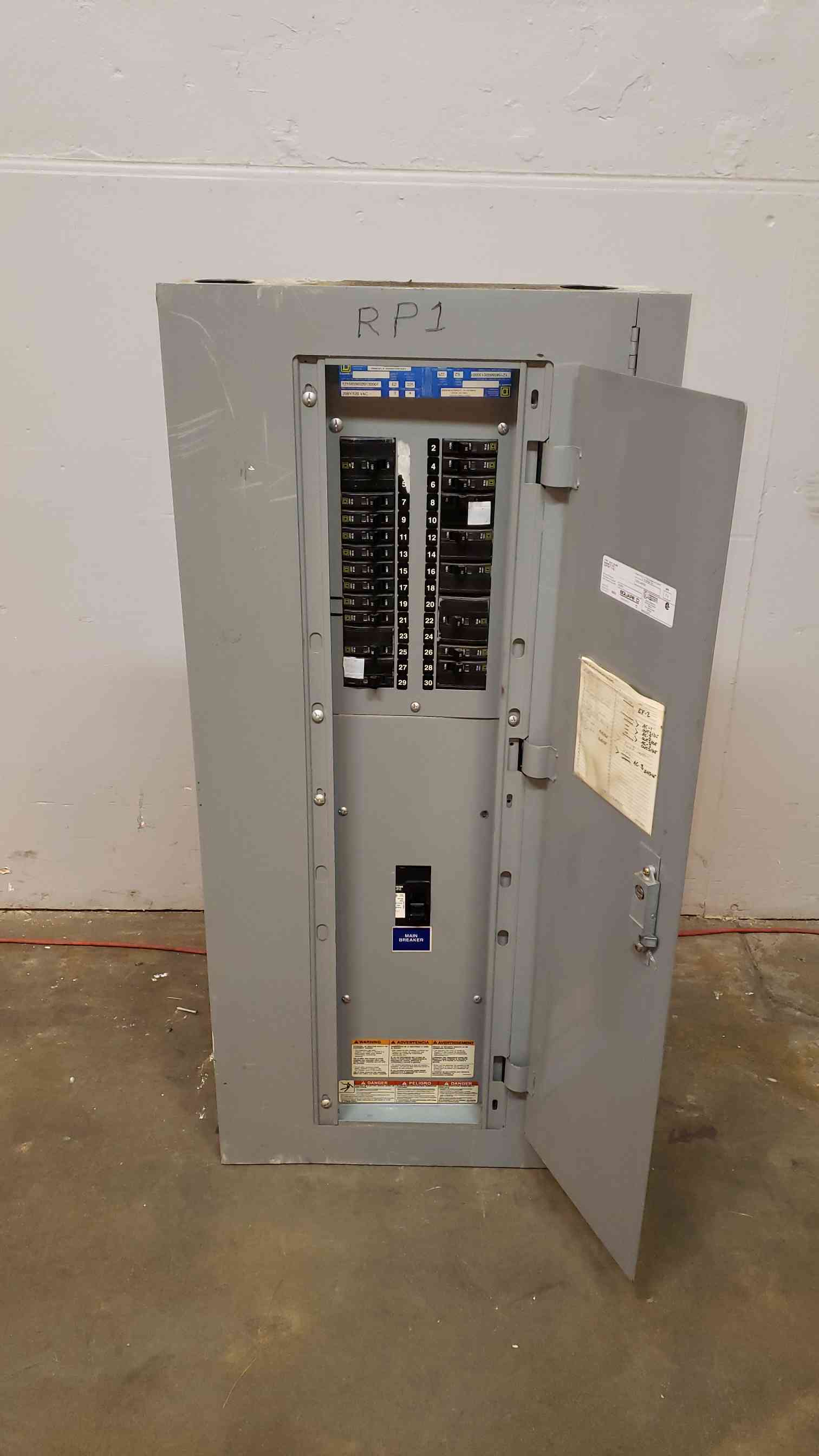 225 Amp, Square D #NQOD, Complete Panelboard, MHC44SHR Hinged Trim, 208 Volts, w/ main, type 1 enclosure - Image 1