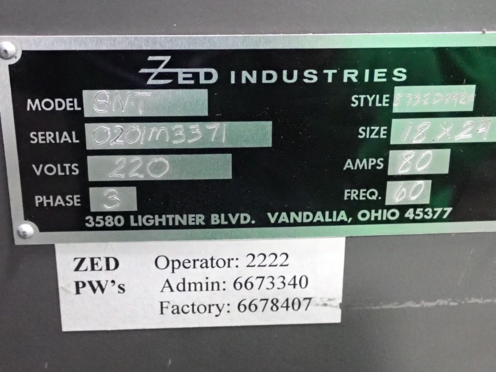 Zed #SNT, Skin Packaging Machine, 18" x 24", GE Fanuc PLC, ELO Control, chiller, 2001 - Image 4
