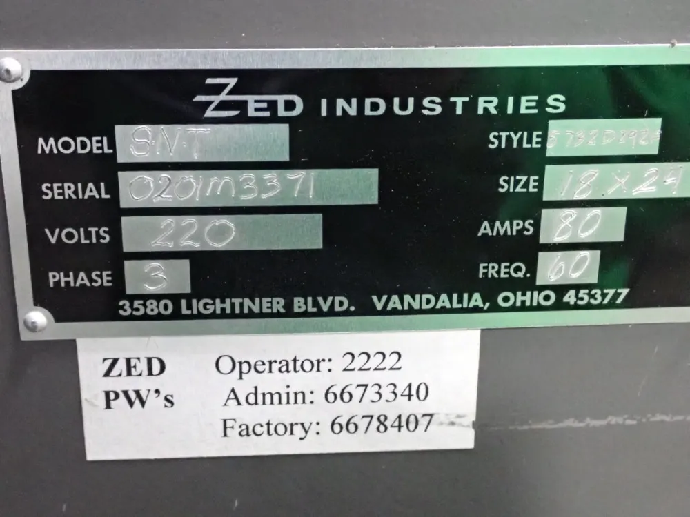 Zed #SNT, Skin Packaging Machine, 18" x 24", GE Fanuc PLC, ELO Control, chiller, 2001 - Image 4