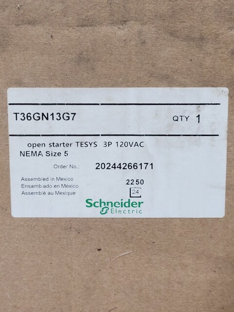 270 Amp. Schneider Electric #T02GN13, Contactor Starter, 3P, Size 5, 120 Volts Coil, 200 HP - Image 2