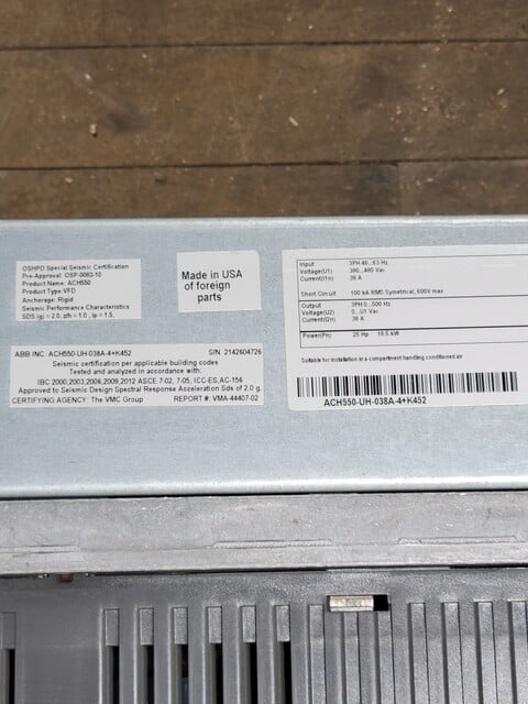 ABB #ACH550-UH-038A-4+K452, Variable Frequency Drive, 3PH, 25HP, 480 Volts, 18.5kW, 38A - Image 2