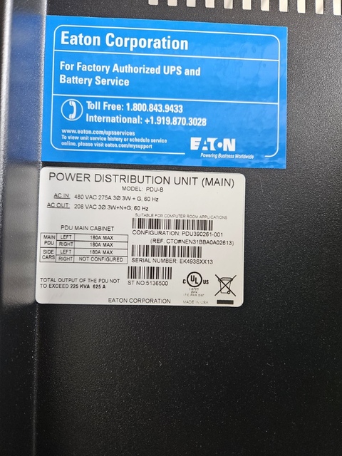 225 KVA Eaton #PDU-B/C, 400A, 3PH, 3 Wire, 480V Input / 208V Output / 3-Phase - Image 5