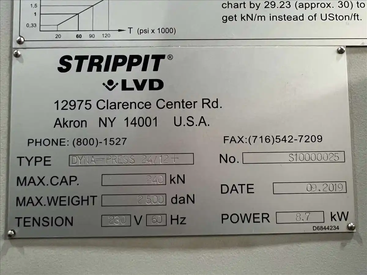 Strippit, LVD #Dyna-Press-24/12+, 27 ton electric press brake, manual clampiong, 4-Axis CNC Back Gauge, 2019 - Image 10