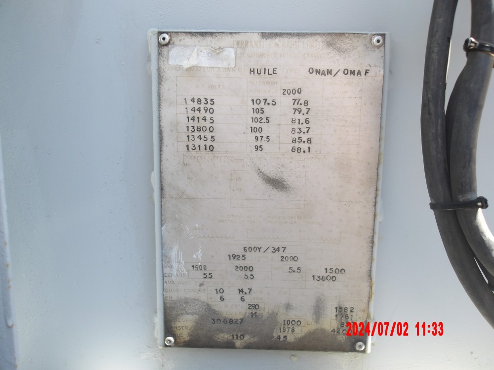 1500 KVA 13860 Delta Primary, 600Y Secondary, Station - Image 4