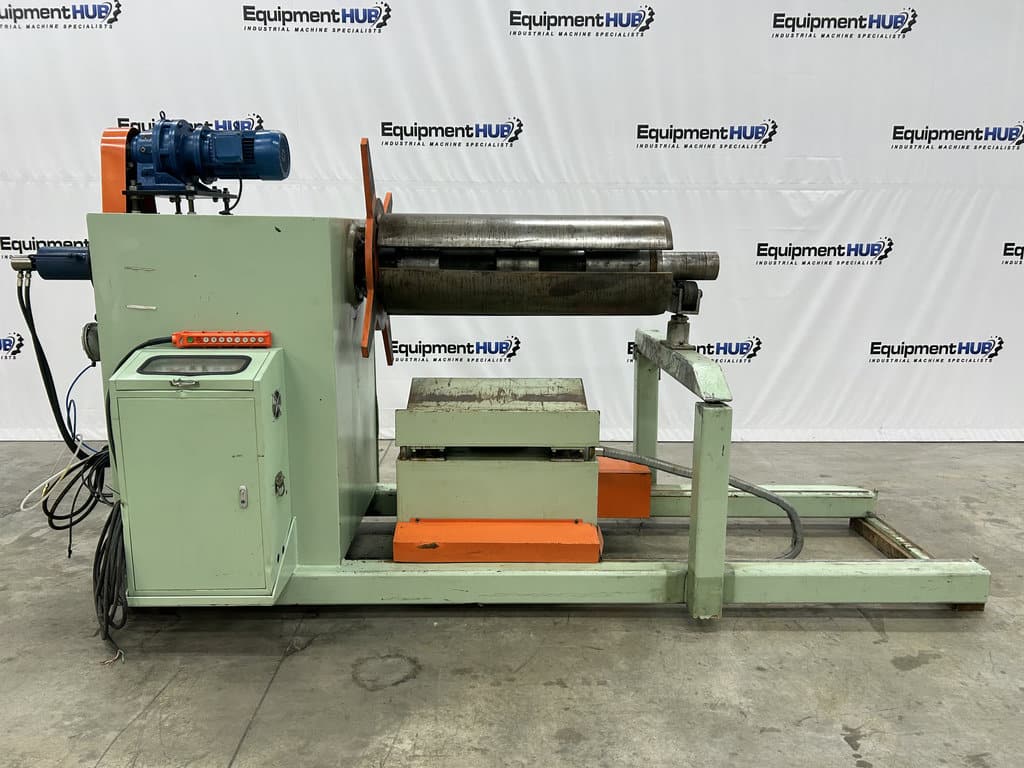 10000 lb. Changzhou, powered hydraulic uncoiler/decoiler with motorized coil car, 51" mandrel length - Image 1