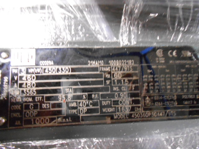 450 HP 3600 RPM Siemens /Weg, Frame 449TS, ODP, rebuilt/new, 460 Volts - Image 3