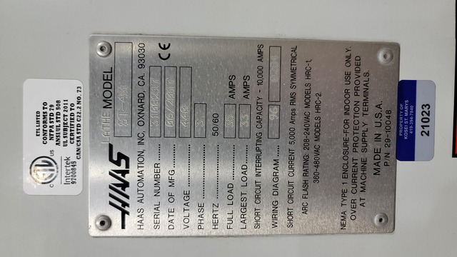 Haas #ST-40, CNC lathe, 34.5" swing, 15" chuck, 4" bar, 44" centers, 12 turret, A2-8, 17" X, 44" Z, 2017 - Image 4
