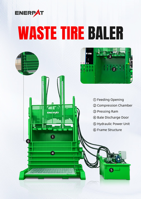 Enerpat #VB-TY, Scrap Tire Baler, 100 - 180 ton press force, 1-1.2 TPH, up to 100 tires/bale - Image 7