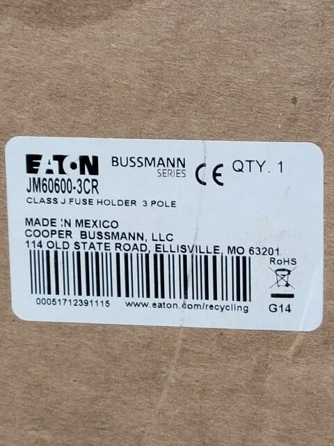 Eaton #JM60600-3CR, Modular Fuse Holder Block, 600A, 3P, Class J, unused - Image 2