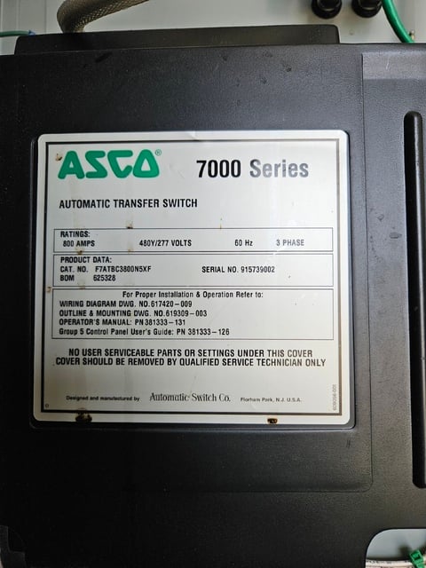 800 Amp. ASCO #7000-Series, Automatic Transfer & Bypass Isolation, 800A, 480V, 3 Phase With isolator - Image 6