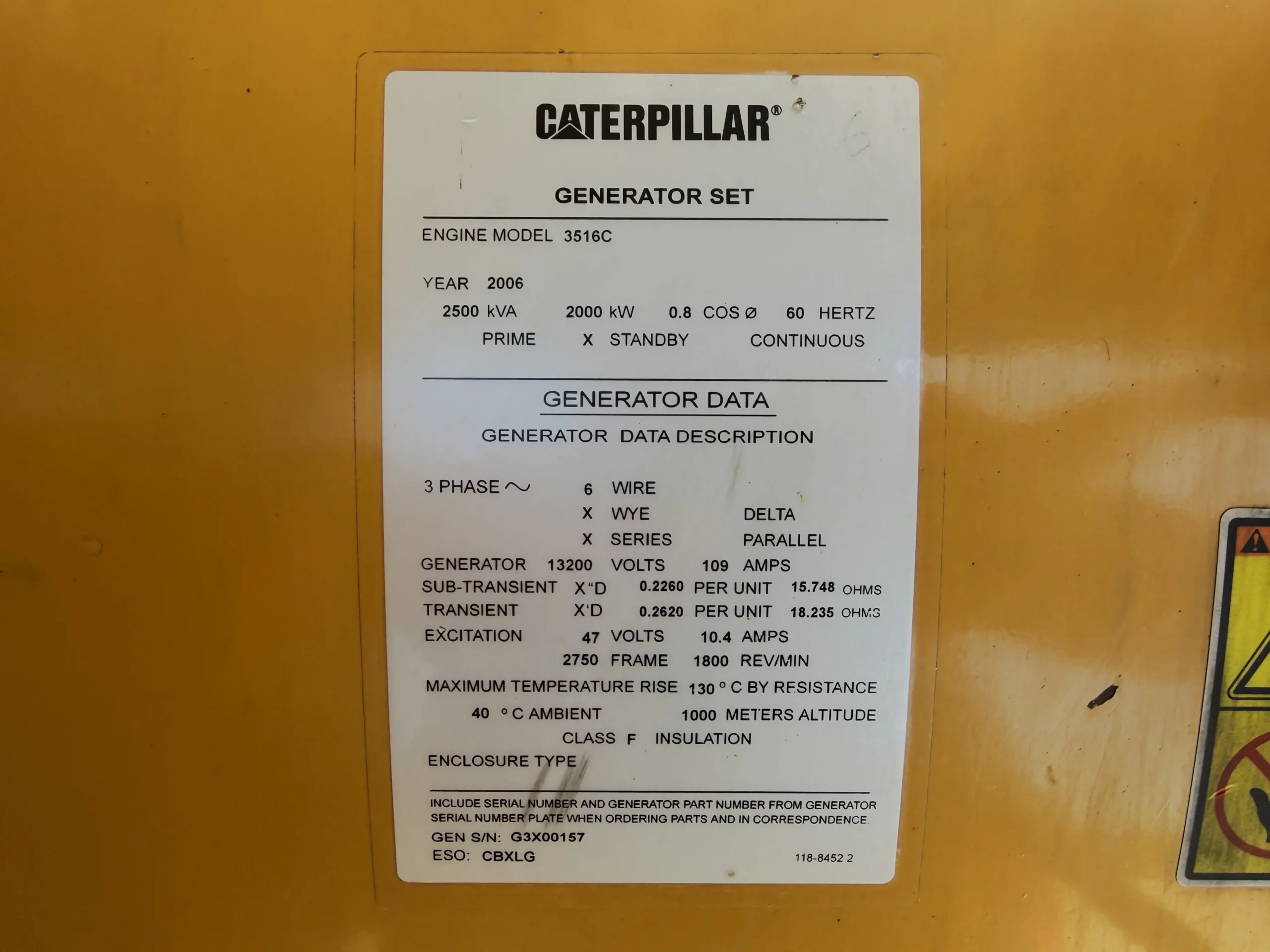 2000 KW Caterpillar #3516C, diesel generator set, 277/480 Volts, 3-phase, 141 hours, 1800 RPM, sound - Image 2