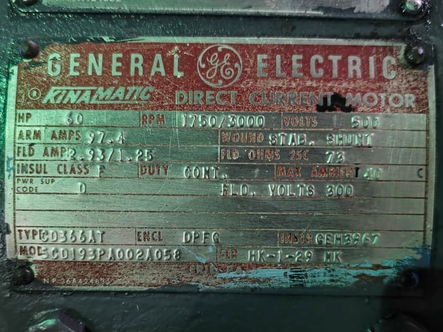 60 HP 1800 RPM General Electric, Frame 366AT, Drip-Proof Ball Bearing, 500 VA, 300 VF - Image 3