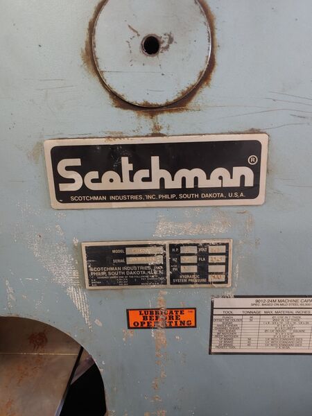 6" x 6" x 1/2" Scotchman #9012, ironworker, 90 ton, 12" throat, 5 HP, foot pedal controls, 1989 - Image 4