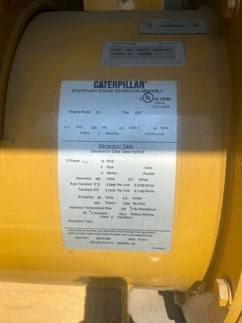 250 KW Caterpillar #C9, Diesel Generator Set, EMCP 3.2 control panel, 1800 RPM, 480 Volt, 3PH, 595 hours, 2007 - Image 6