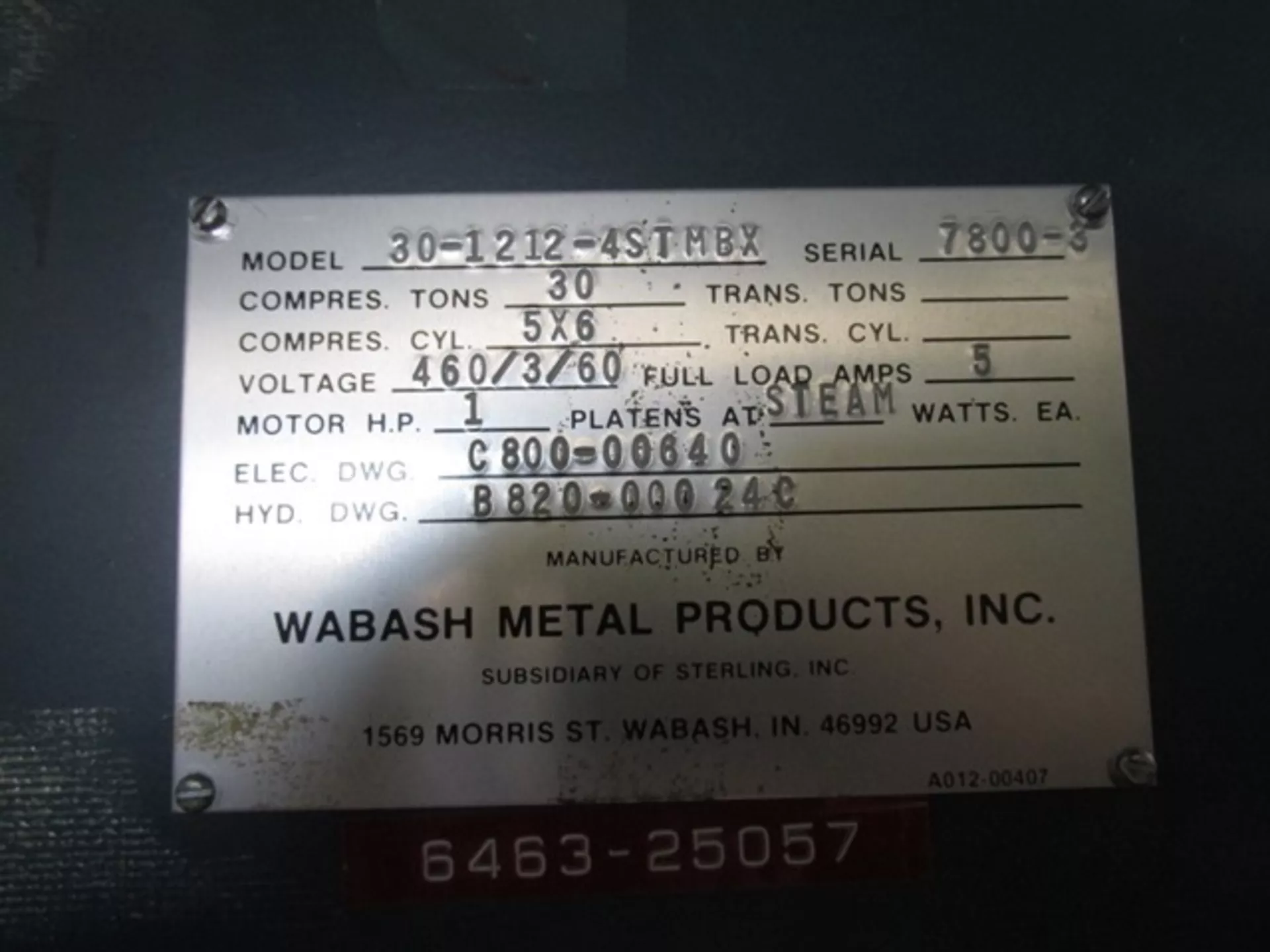 30 Ton, Wabash #30-1212-4STMBX, 4-Post Hydraulic Lab Press, 12" x 12" steam heated/water cooled platens - Image 2