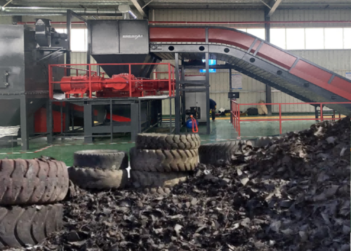 Enerpat #MSB-ETY1600, dual-shaft tire shredder, 3 TPH Complete Tire Shredding Line, Wire Separator, 15mm - Image 1