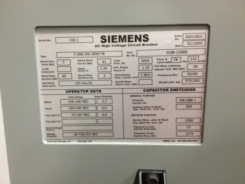 3000 Amps, Siemens, -5-gmi-350-3000-78, 100-140 VDC, w/outdoor walk-in gear - Image 2