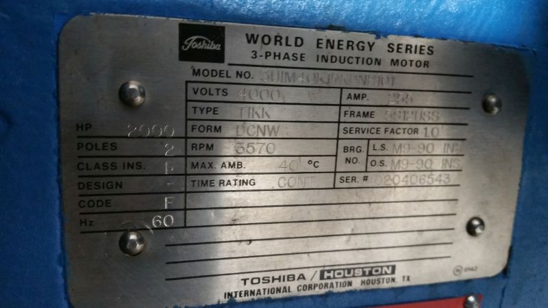 2000 HP 3570 RPM Toshiba, Frame 5811/12, weather protected enclosure type 2, 2300/4160 Volts - Image 2