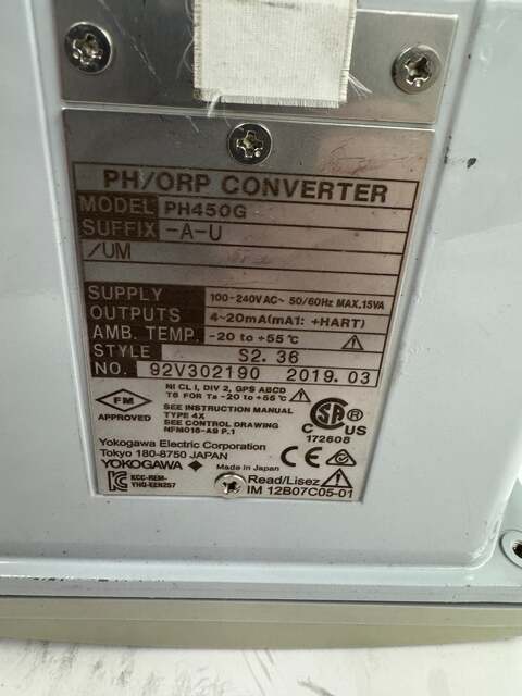 Yokogawa pH / ORP Converter PH450G-A-U/UM 100 to 240V Allis-Chalmers - Image 3