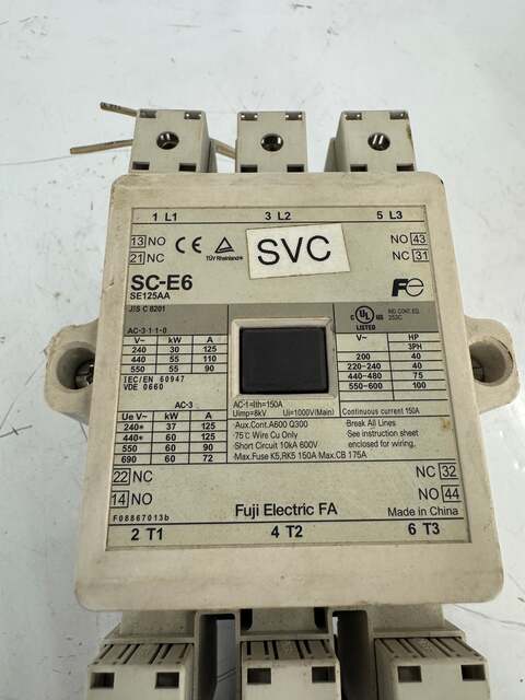 Fuji Electric FA Magnetic Contactor Assembly SE125AA SC-E6 with TK-E6 85-125A 600 VAC Thermal Overload Relay - Image 5