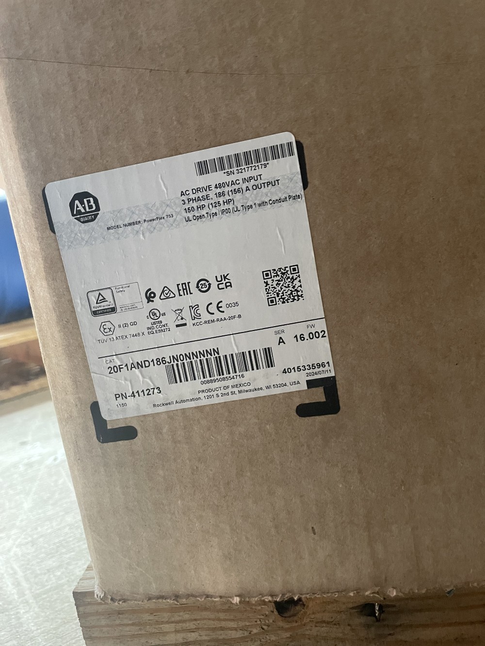 125 HP Allen-Bradley, PowerFlex 753, AC Drive 480 VAC 3 Phase CAT: 20F1AND186JN0NNNNN, brand new - Image 2