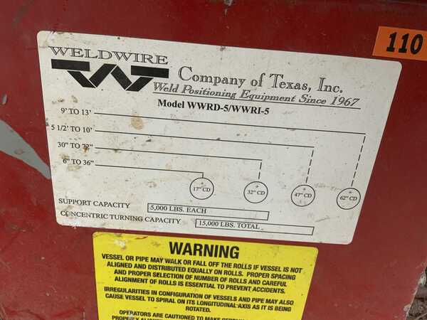5 Ton, Weldwire, tank turning roll set, forward/reverse, rapid traverse, 1/2 HP, 110 V. - Image 7